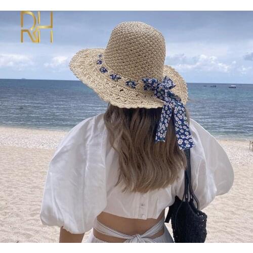 Ladies Handmade Natural Straw Hat Summer Beach Hat for Women Men Fisherman Cap Fashion Crochet Folding Protetion Visor Sun Hat