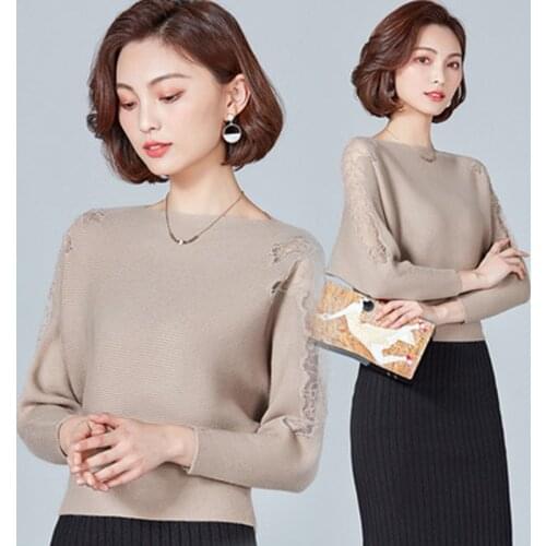 Loose Pullover Womens Spring And Autumn New Version Of The Nine-Point Sleeves Embroidery Thin Bottoming Sweater Top All-Match