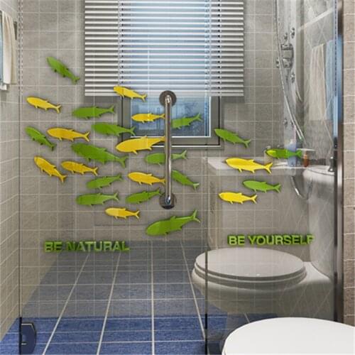 Happy fish Three-dimensional acrylic wall stickers home decor living room backdrop 3D sticker bathroom glass Wall Sticker Decals