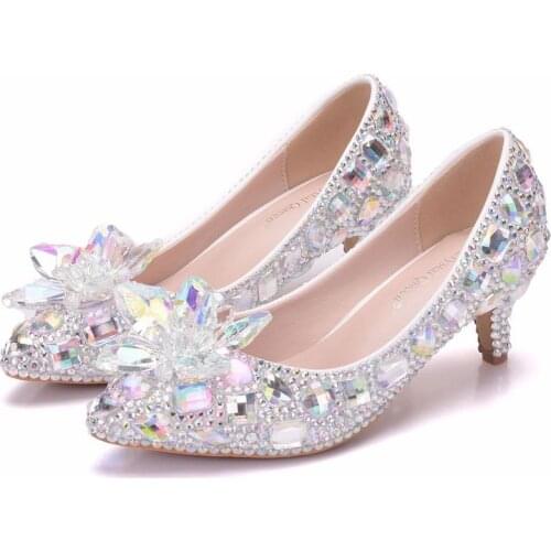 Sexy Pumps Wedding Women Fetish Shoes women pumps Party banquet PU Rhinestones Slip On 5CM Thin High Heels Pointed Toe Shallow