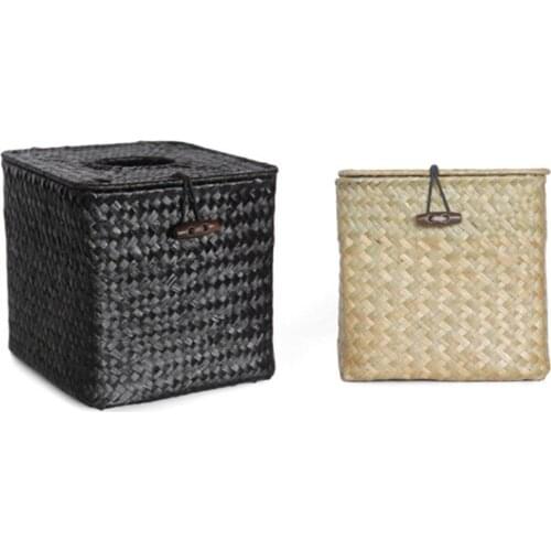 Vintage Wicker Straw Woven Tissue Box Roll Paper Napkin Case Holder Organizer