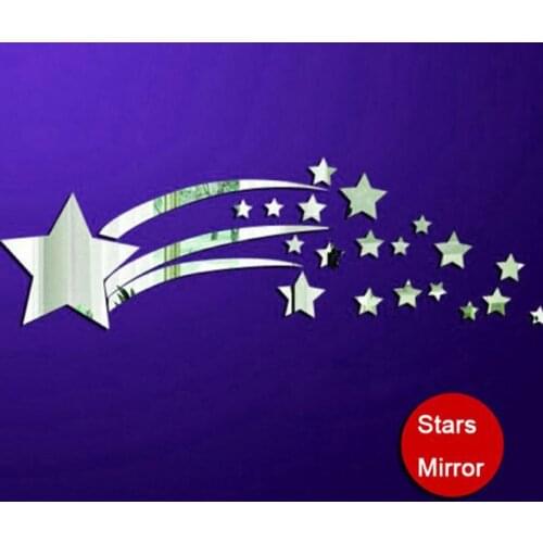 Meteor Shower Mirror Wall Sticker DIY 3D Decorative Shiny Mirror Wall Stickers Decals for Living Rooms Bedroom Home Decor Silver