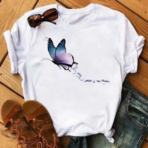 WVIOCE Funny Cartoon Butterfly Printed T-shirt Women Top Fashion 90s Aesthetic Clothes Female Summer T-shirt 27669