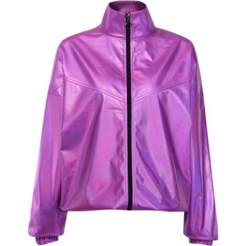 Women Long Sleeve Zipper Boyfriend Style Loose Spring Autumn Fashion Purple Female Bomber Jacket Casual Coat Windbreaker Women