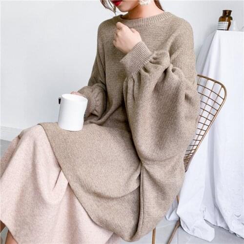 [ZAYAU]Autumn and Winter Relaxed Bat Lantern Sleeve Sweater Coat Medium Length Large Size Top Korean Version 2021