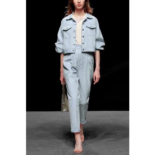 Autumn 2021 New Womens Temperament Casual Simple Two-piece Trendy Denim Jacket Trousers High-quality Suit