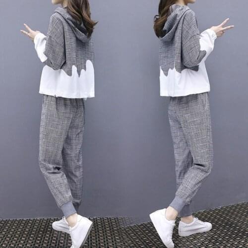 2021 Spring Autumn New Women Fashion Color Matching Sports Suit Long Sleeve Hooded Top + High Waisted Pants Two-piece Set Y657