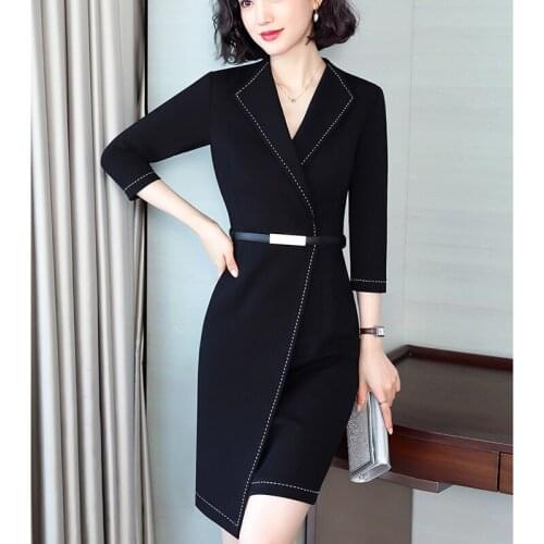 Professional dress 2020 spring summer womens ol temperament fashion dress black tooling large size overalls bag hip dress l