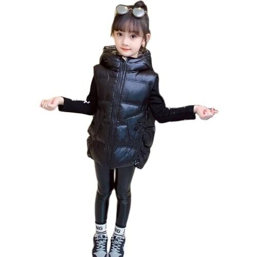 Winter Polyester Girls Vest Jacket New Korean Version Hooded Thicken Coat Fashion Solid Color Warm Childrens Sleeveless Parkas