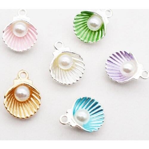 10pcs Alloy Oil Dripping Sea Shell Pearl Charms DIY Makingnecklace Bracelet Earrings Jewelry Accessories New Fashion