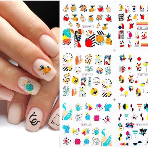 12pcs Summer Coloful Fruits Pattern Nail Sticker Decals Abstract Image Water Transfer Slider Nail Wraps Manicure Decoration 2020