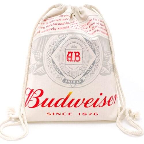 200Pcs/Lot Wholesale Custom Logo Printing Reusable Natural Color Canvas Cotton Backpack Drawstring Bags Sports Organic Pouch