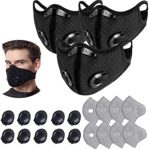 3pcs Unisex Protective-mask Black Cycling Sport Pm2.5 Mask With Filters Valves Sports Dust Mouth Cover Sport Maske Decoration