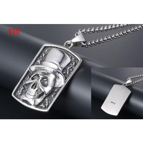 925 Sterling Silver Nordic Warrior Neck Fashion Gothic Hat Skull Pendant