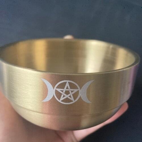 M68E Altar Bowl Ritua Gold Plating Tableware Ceremony Moon Divination Astrological Tool Board Game Witchcraft Prop Supplies
