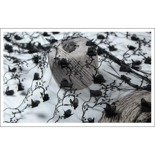 Free shipping Cannes black flower fairy chiffon flower dress three-dimensional models lace embroidery fabric embroidery fabric