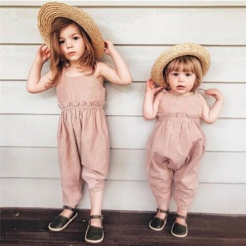 1-5T Summer Toddler Kids Baby Girl Romper Sleeveless Solid Strap Jumpsuit Elegant Cute princess clothing Boho beach Outfits