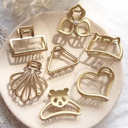 Geometric Golden Hair Claw Clamps Metal Headwear For Women Star Flower Heart Shape Hair Claw Clip Solid Hairpin Small Size
