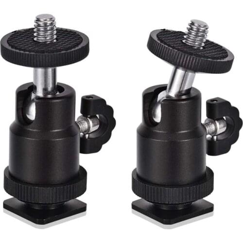 Hot Mini Ball Head [2 Pack] With Hot Shoe Mount Adapter 360 Degree 1/4 Inch Small Ball Heads Lightweight Swivel Micro-Ballhead F