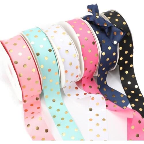 HSDRibbon 38MM 1.5inch classic series polka dot Gold Foil on Solid Grosgrain Ribbon