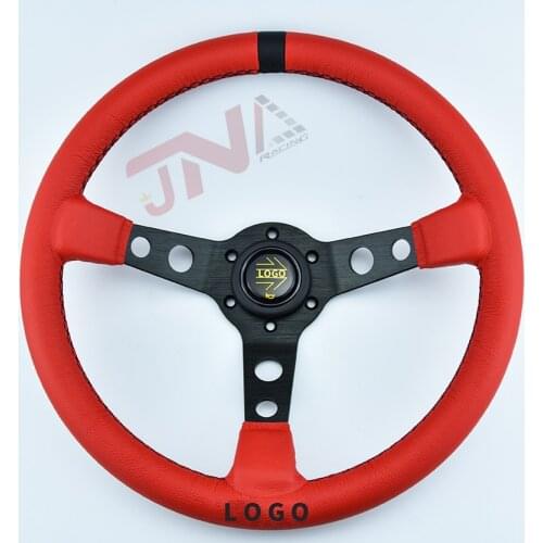 JNA Handmade Stitching Genuine Leather Drifting Game Steering Wheel with Logo For Universal JDM Car