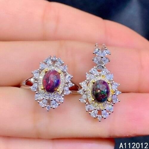 KJJEAXCMY fine jewelry natural black opal 925 sterling silver popular girl new pendant necklace chain ring suit support test