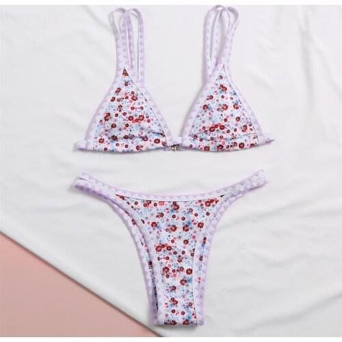 Bikini Sets Floral Printing V-Neck Sling Sleeveless High Waist Swimsuit for Women Beachwear Bathing Suit Femme Brazilian Bikini