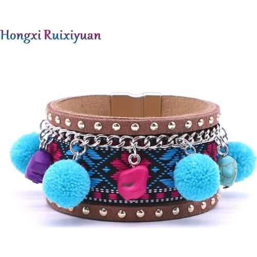 Leather bracelet fashion handmade charm bracelet ladies vintage leather bracelet and bohemian bracelet female party jewelry