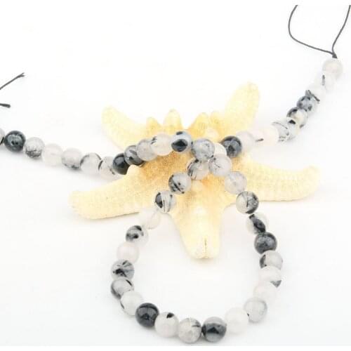 Natural Stone Beads Black Rutilated Quartzs Round for Jewelry Making Beadwork DIY Bracelet Necklace 4/6/8/10/12mm