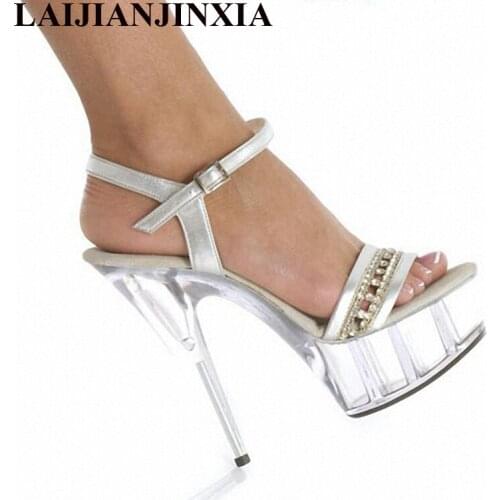 LAIJIANJINXIA Women Sandals Fashion Summer Super High Shoes Mujer Thin 15CM High Heels Gladiator Sandals Women Shoes K-086
