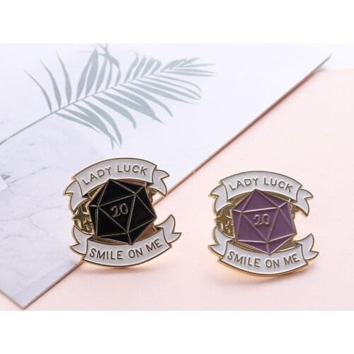 DnD Game Metal Enamel Brooch Fashion Souvenir D20 Dice Lucky Badge Pin Fun Trendy Costume Backpack Jewelry Accessories Gifts