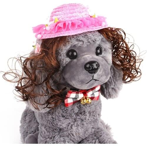 Cute Christmas Halloween Dress Up Pink Pets Hat Dog Wig Hat Pet Cat Wig Funny Headgear Pet Accessories