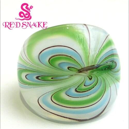 RED SNAKE Fashion Ring Handmade white grounding with green decorative patte drawing Murano Glass Rings