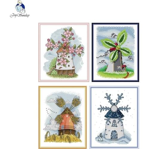 Four Seasons Windmill Series Needlework DMC Counted 11ct 14ct Cross Stitch Kits Printed On Canvas for Embroidery Home Decor