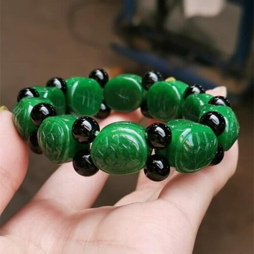 Natural Myanmar green jade bracelets handcarved beads tortoise bracelet jadeite jade women men emerald Jade bangles