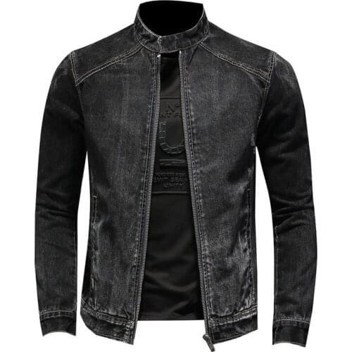 Autumn Jeans Jacket Men Denim Coat Long Sleeve Zipper Bomber Motorcycle Retro Black Slim Streetwear Cowboy Outwear Clothing