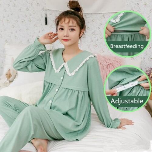 Autumn Cotton Maternity Nursing Sleepwear Suits Large Size Loose Feeding Pajamas Clothes for Pregnant Women Pregnancy Lounge