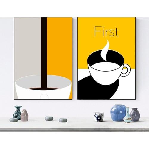 Nordic Retro Kitchen Drink Posters And Prints First Coffee Canvas Painting Modern Vintage Wall Art Pictures Cafe Bar Home Decor