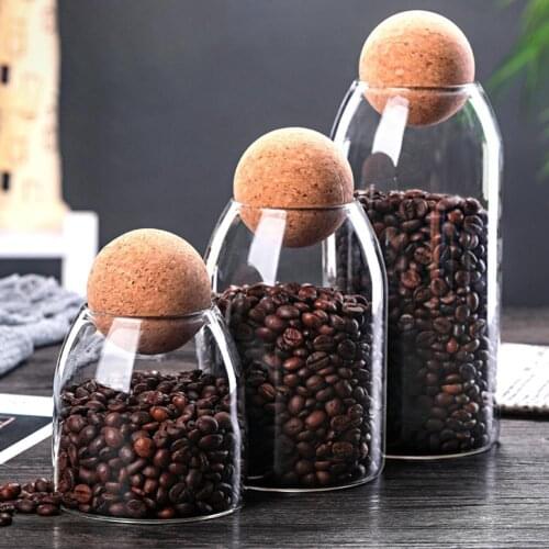 550/750/1200ml Clear Practical Wood Cork Glass Storage Bottle Bean Coffe Cork Stopper Glass Jar Can Household Storage Organizer
