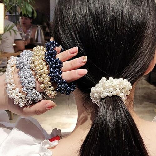 New Women Girls Elegant Colorful All Pearls Elastic Hair Bands Sweet Hair Ornament Headband Scrunchie Fashion Hair Accessories