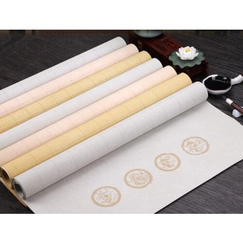 5pc Handmade batik rice paper retro square lattice calligraphy special works paper 48x180cm