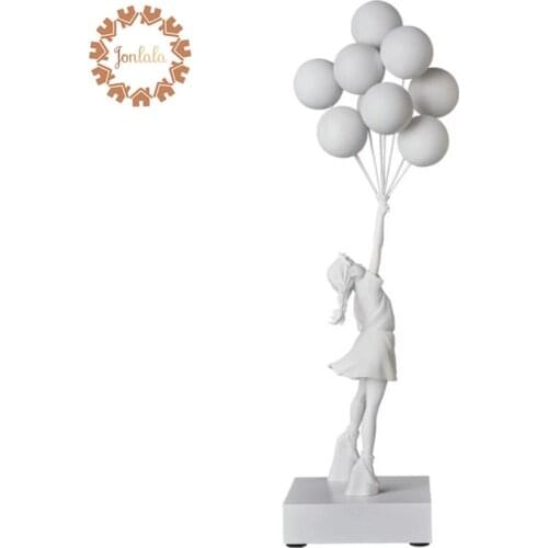 Luxurious Balloon Girl Statues Banksy Flying Balloons Girl Art Sculpture Resin Craft Home Decoration Christmas Gift 57cm