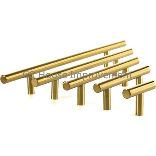 Gold Kitchen Door T Bar Straight Handle Knobs Cabinet Pull Diameter 10mm Stainless Steel Handles Furniture Handle