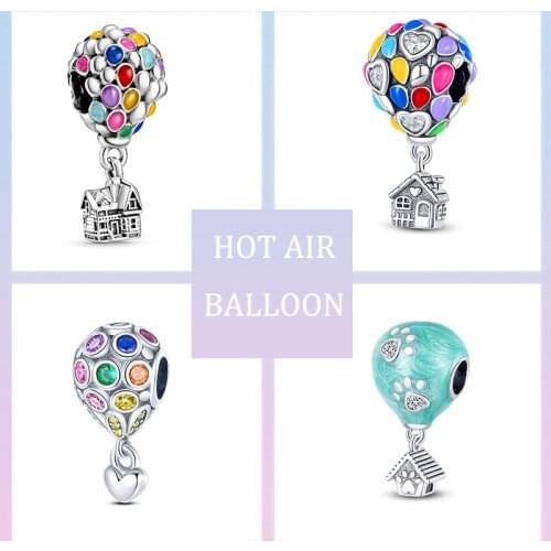 Lovely 925 Sterling Silver Colorful Enamel Hot Air Balloon Charms Travel & House Charm Fit Pandora Bracelet Jewelry Making Gift