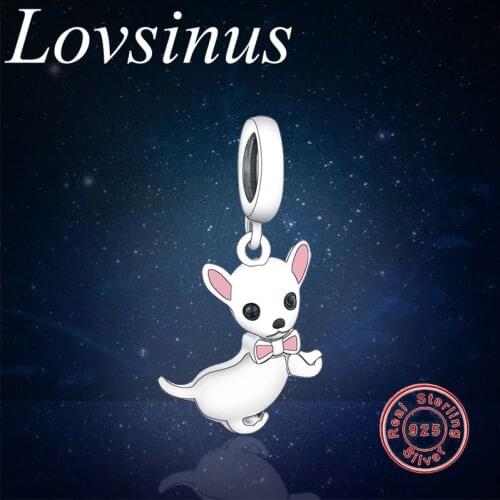 925 Sterling Silver Shimmering Luky Dog Pink Enamel Ear Charm Beads Fit Original European Silver Charm Bracelet Necklace Jewelry