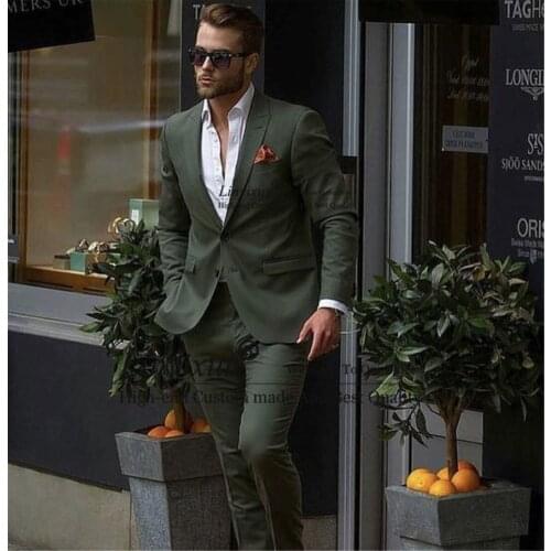 Stylish Casual Dark Green Men Suit Slim Fit Wedding Groom Tuxedo Fashion Custom Prom Blazer Costume Homme 2 Piece (Jacket+Pants)