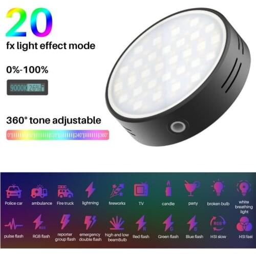 Ulanzi R66 RGB Video Light LED Camera 360 Full Color Photography Lighting CRI 95 2000mAh Rechargable Vlog for Live