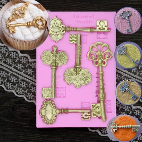 3D Vintage Key Frame Silicone Mould Cake Fondant Baking Decor Mold New