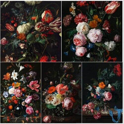 Vintage Flower DIY Diamond Painting Home Decoration Rose Lily Plant Mosaic Sticker Diamond Embroidery Handmade Gift Wall Picture