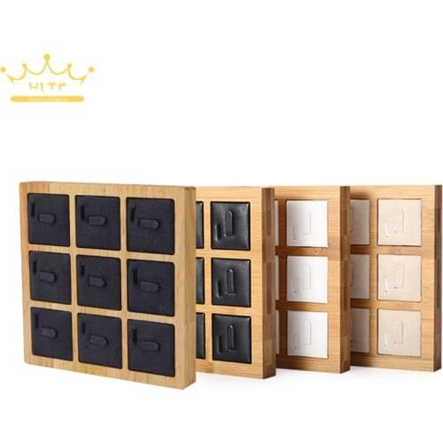 9-bit Bamboo and Wood Ring Display Tray PU Leather Velvet Jewelry Display Bracket Couple Couple Ring Seat